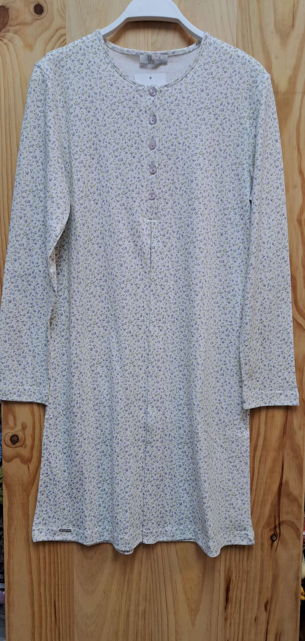 camisón manga larga punto algodón 100% florecitas malva